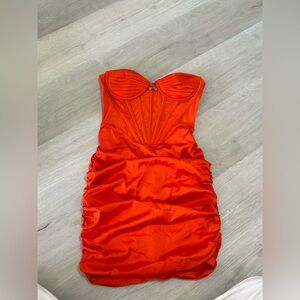 Oh Polly Vibrant Orange Strapless Dress